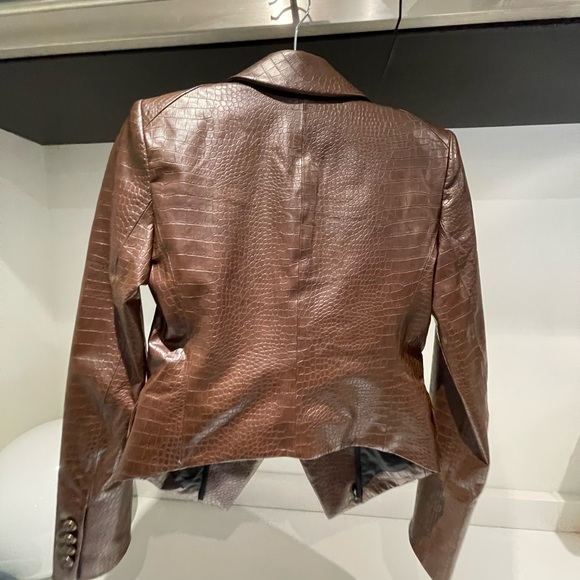 $698 Veronica Beard Cooke Vegan Croc Leather Dickey Jacket blazer Sz 4 Chicory - Picture 12 of 16